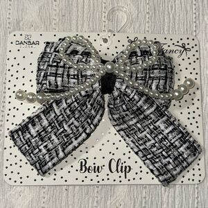 DANBAR GLOBAL Black White Velvet Tweed Faux Pearl Overlay Bow Hair Clip